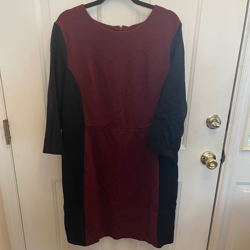 Talbots Burgundy Black Colorblock Sheath Dress 16 Ponte Career Modest Classic